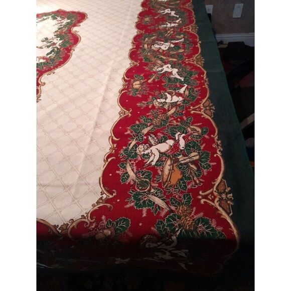 Vintage Christmas Cherubs Tablecloth Rectangle 70x51 Fashion Industries - READ - Picture 3 of 13
